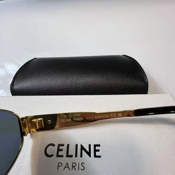 Celine Triomphe Metal CL40235U 30N Oval Sunglasses in Gold with Green Lenses - Picture 5 of 8